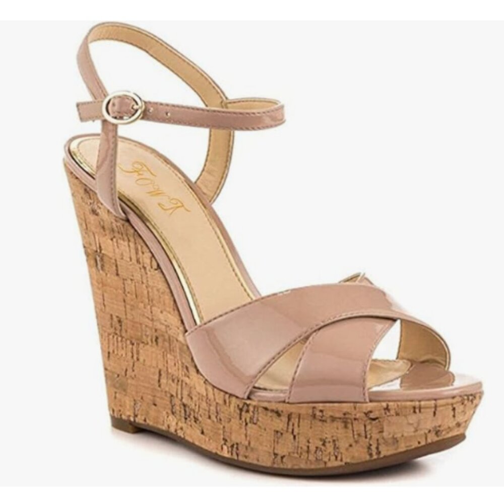 FOWT Nude High Heeled Wedge Sandals for Women Elegant Buckle Ankle Strap Shoes